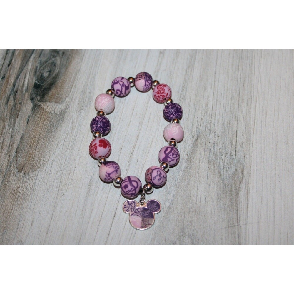 MINNIE MOUSE Pink Beaded stretch bracelet with Charm - Picture 2 of 2